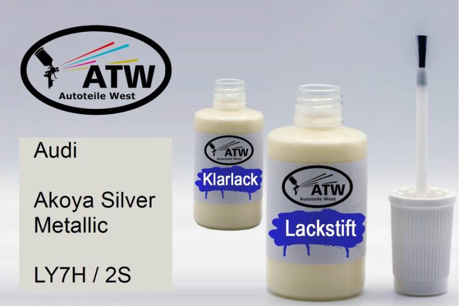 Audi, Akoya Silver Metallic, LY7H / 2S: 20ml Lackstift + 20ml Klarlack - Set, von ATW Autoteile West.